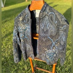 Coldwater Creek Women’s Blue Embroidered Paisley East West Asian Inspired Jacket